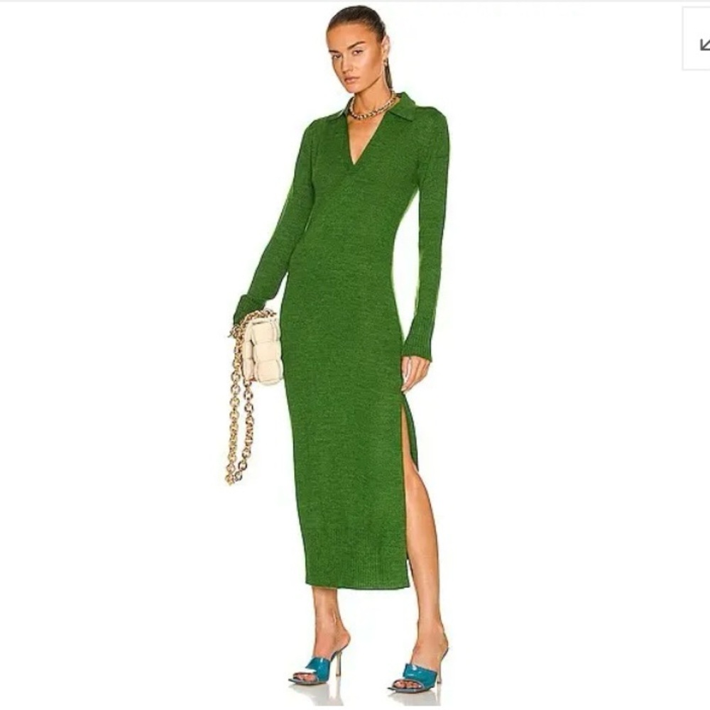 Staud Crown Merino Wool Blend Green Midi Sweater Dress